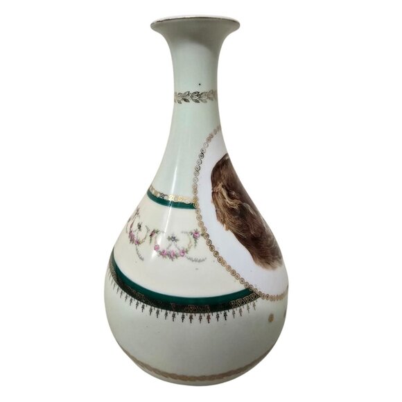 Antique Hand-Painted Porcelain Vase With Dog Portrait & Gold Detailing - Picture 6 of 10